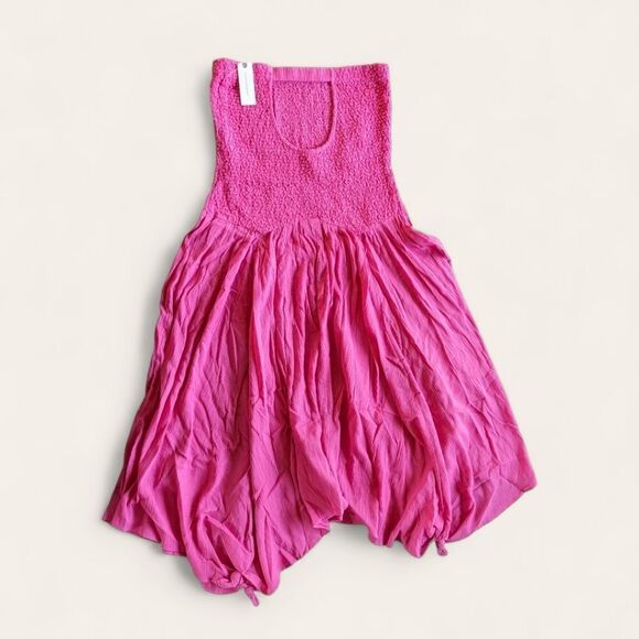 Anthropologie Crinkle Gauze Strapless Smocked Coverup Cut Out Beach Dress Sz M - Picture 6 of 13